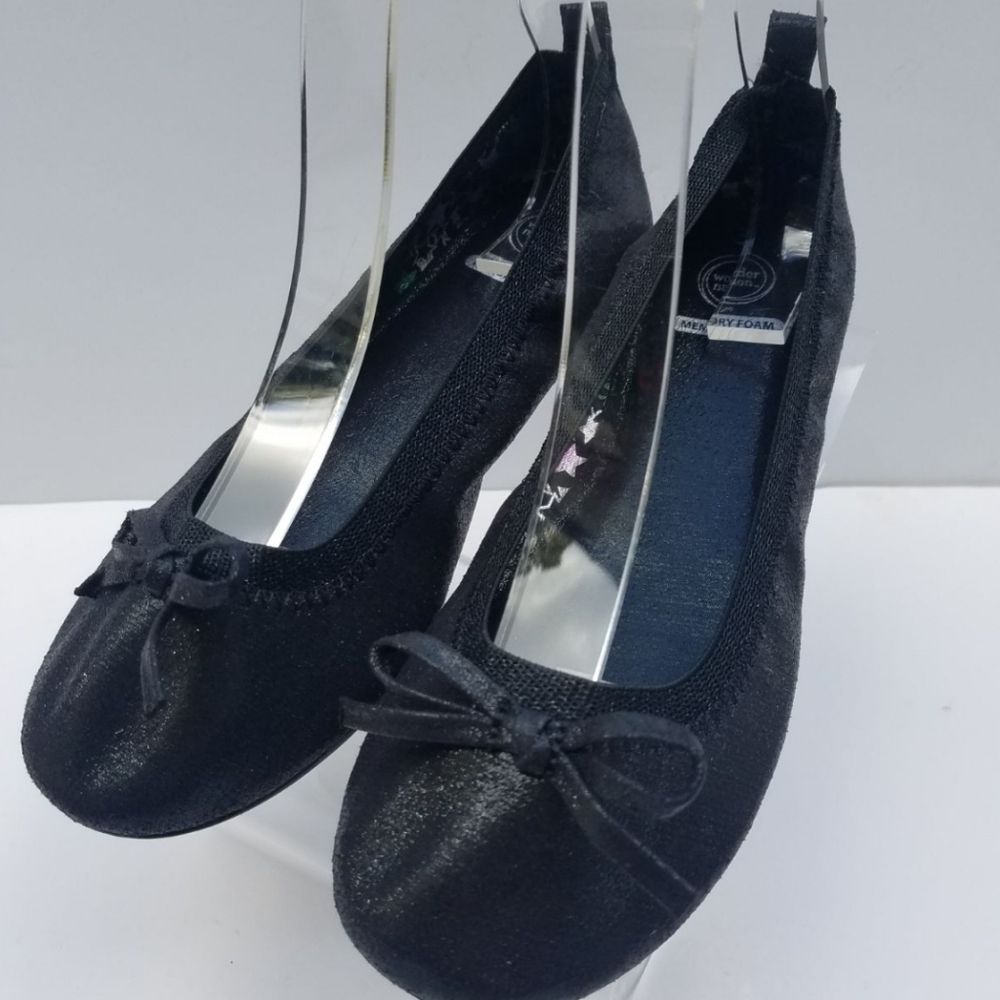 Wonder Nation Shoes Girls Ballet Flats US 3 Black Sparkle w Bow EUC